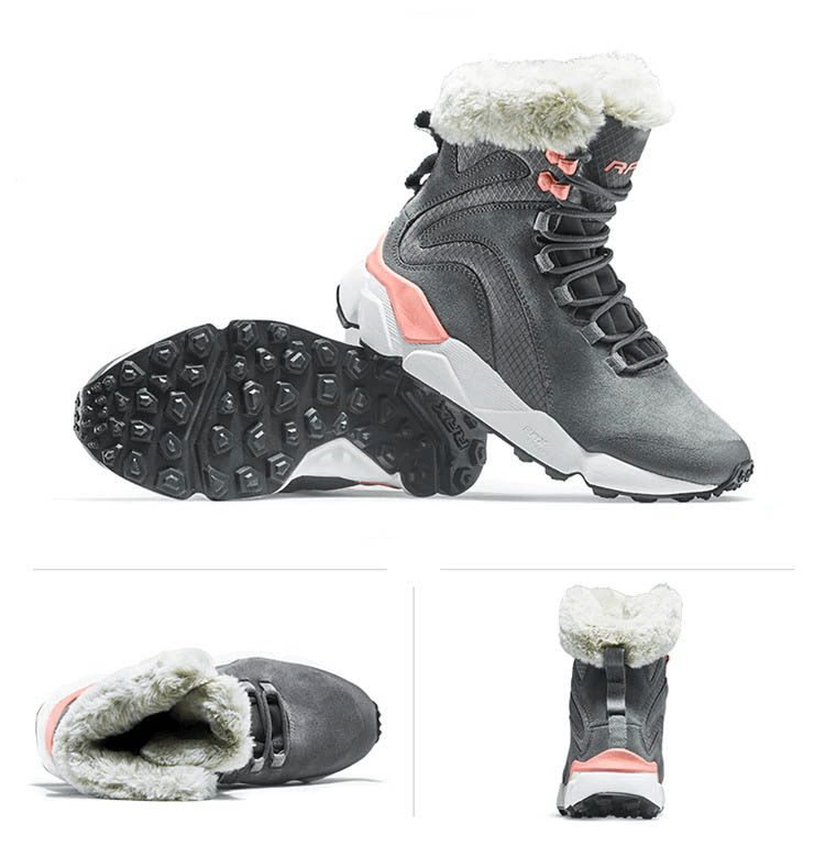 Casual lace-up leather snow boots for women with fur lining, waterproof and comfortable for outdoor adventures.